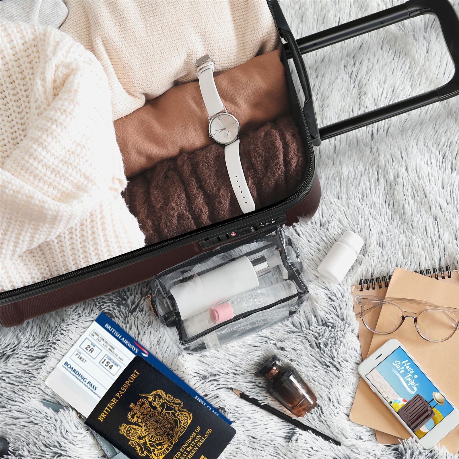 55x40x20cm Lightweight Luggage Overhead Cabin Hard Shell Cabin Suitcase 60+ Airlines Approved - Carry On Case - 4 Wheels | Cabin | Burgundy