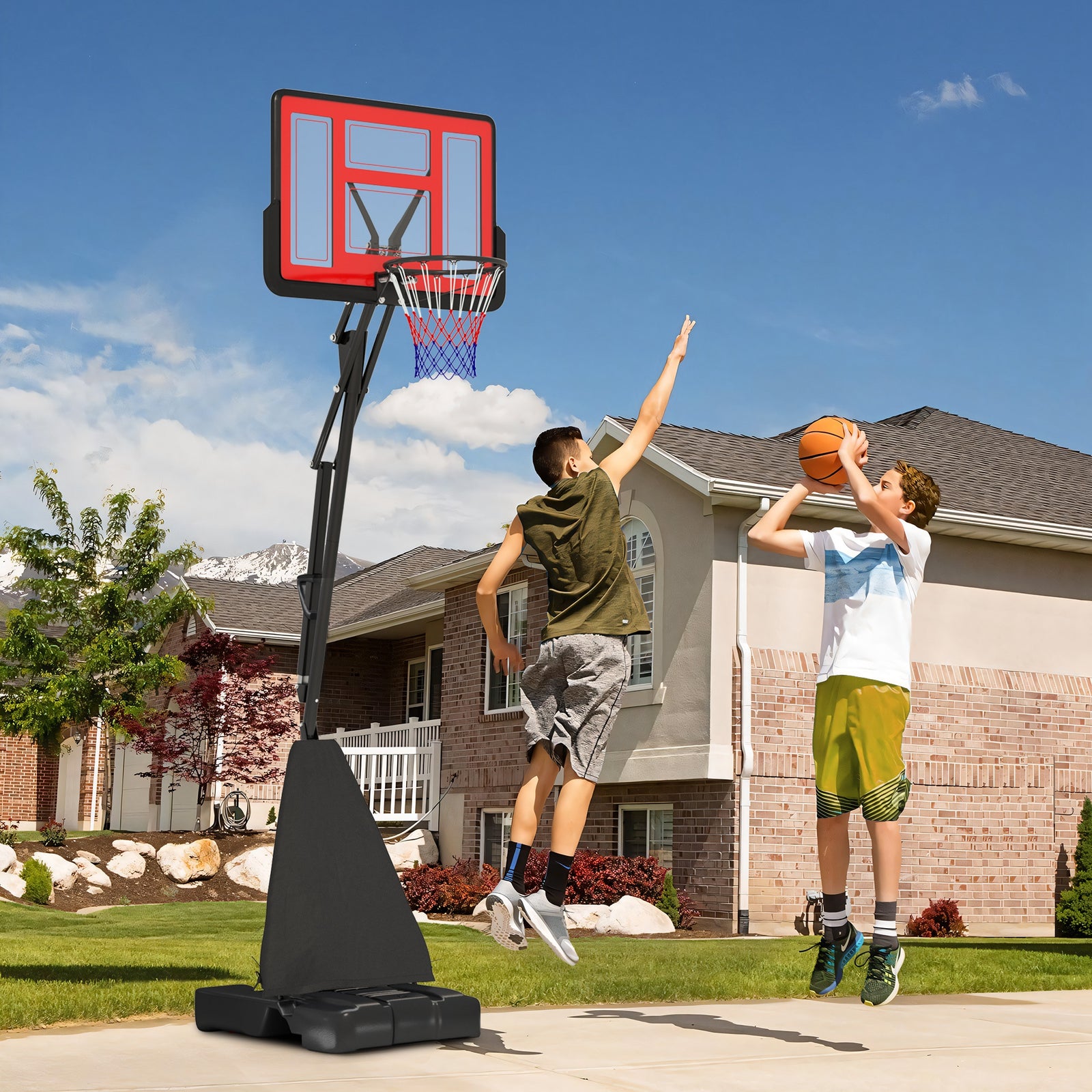 Adjustable Basketball Hoop, Rebound System | Red