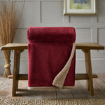 Blackbrook Ultrasoft Flannel Throw With Sherpa Back | 125cm x 150cm | Burgundy