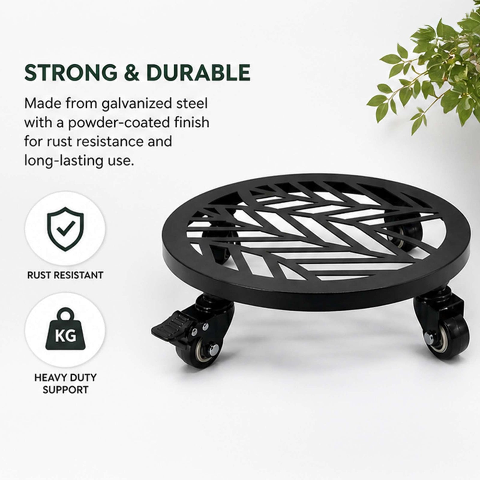 Metal Piot Caddy Stand With Lockable Wheels - Pack Of 2 | 30cm | Black