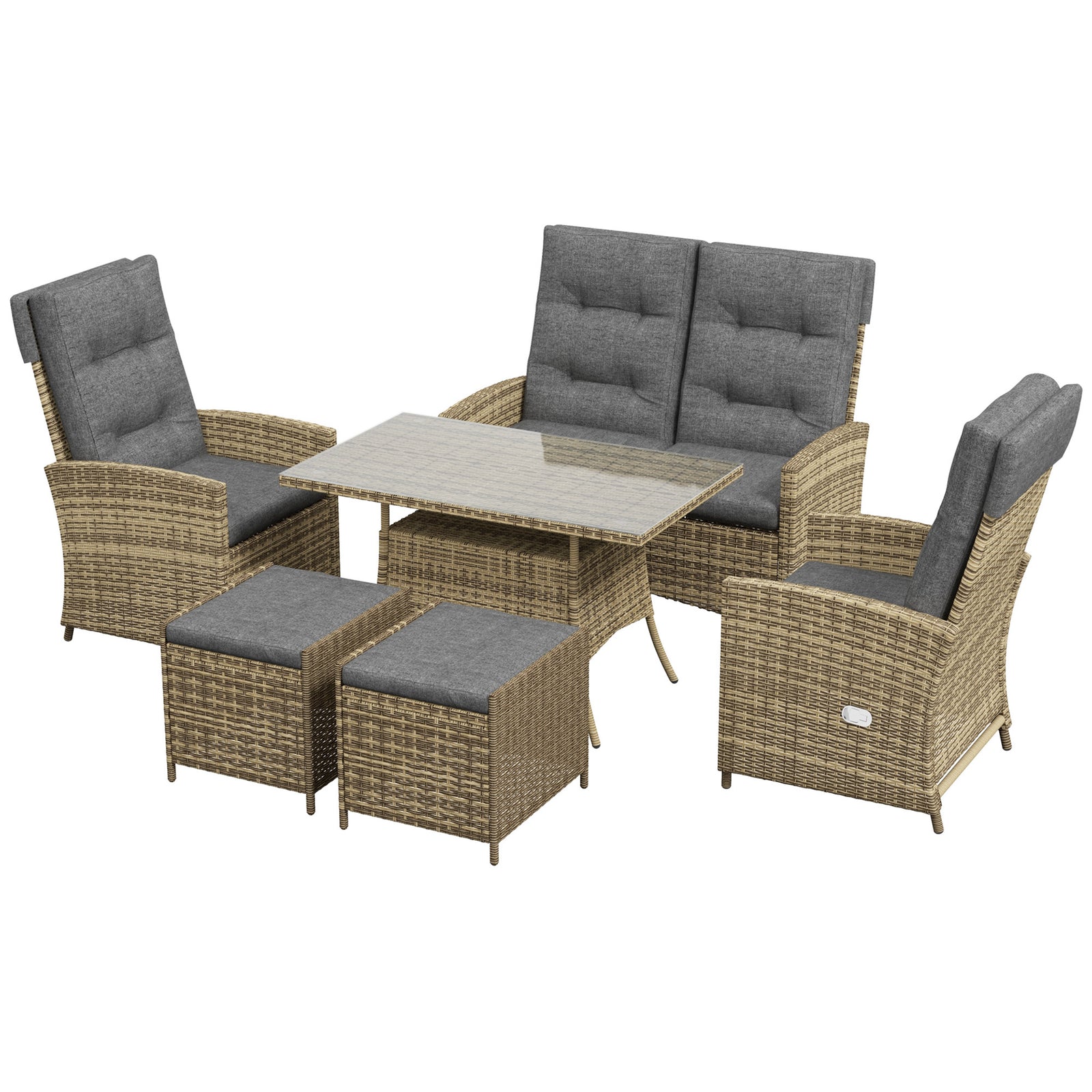 Outsunny 6 Pcs Pe Rattan Set W/ Chaise Lounge Chair