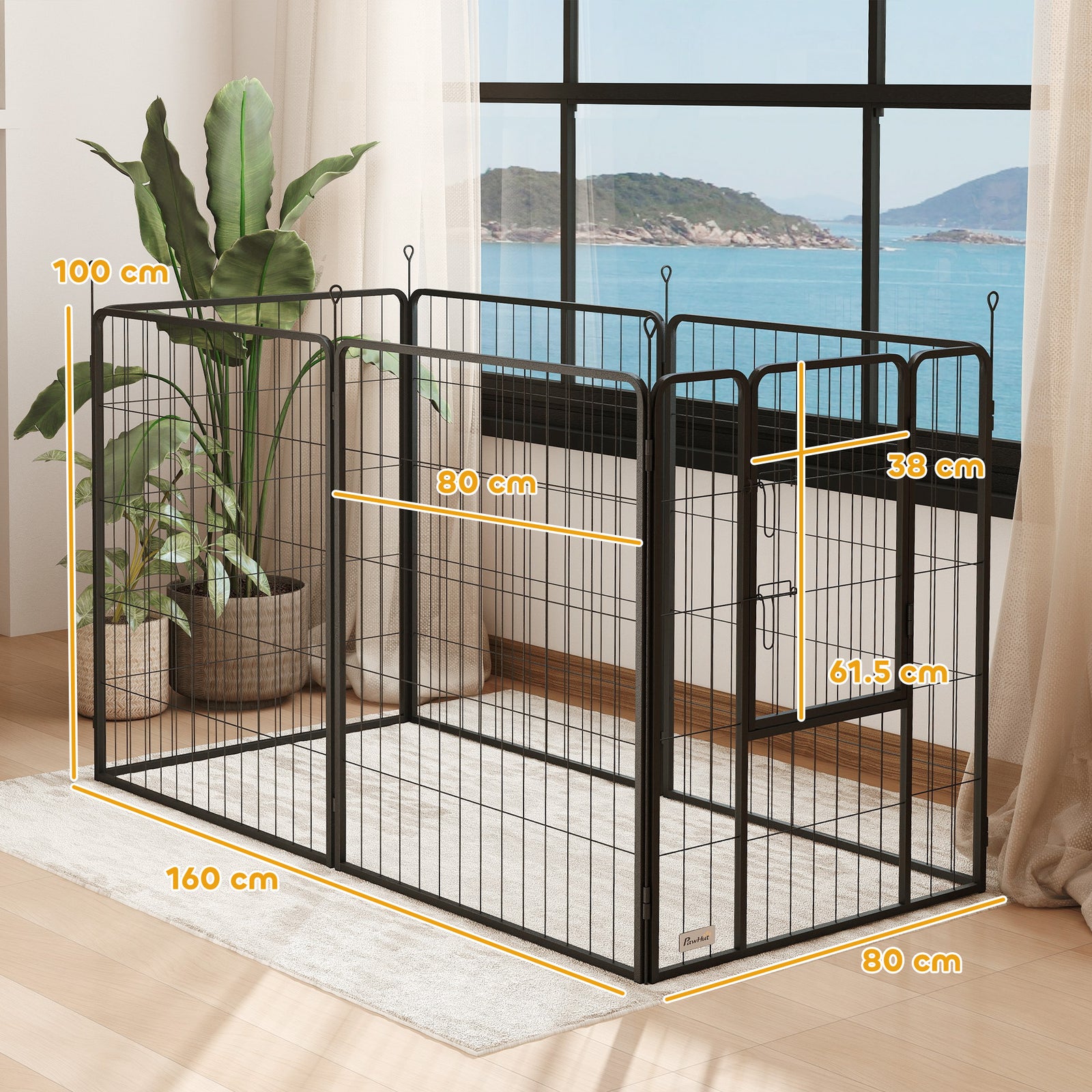 Dog Playpen, 6 Panels Puppy Pen Dog Playpen With Door | 100cm | Black