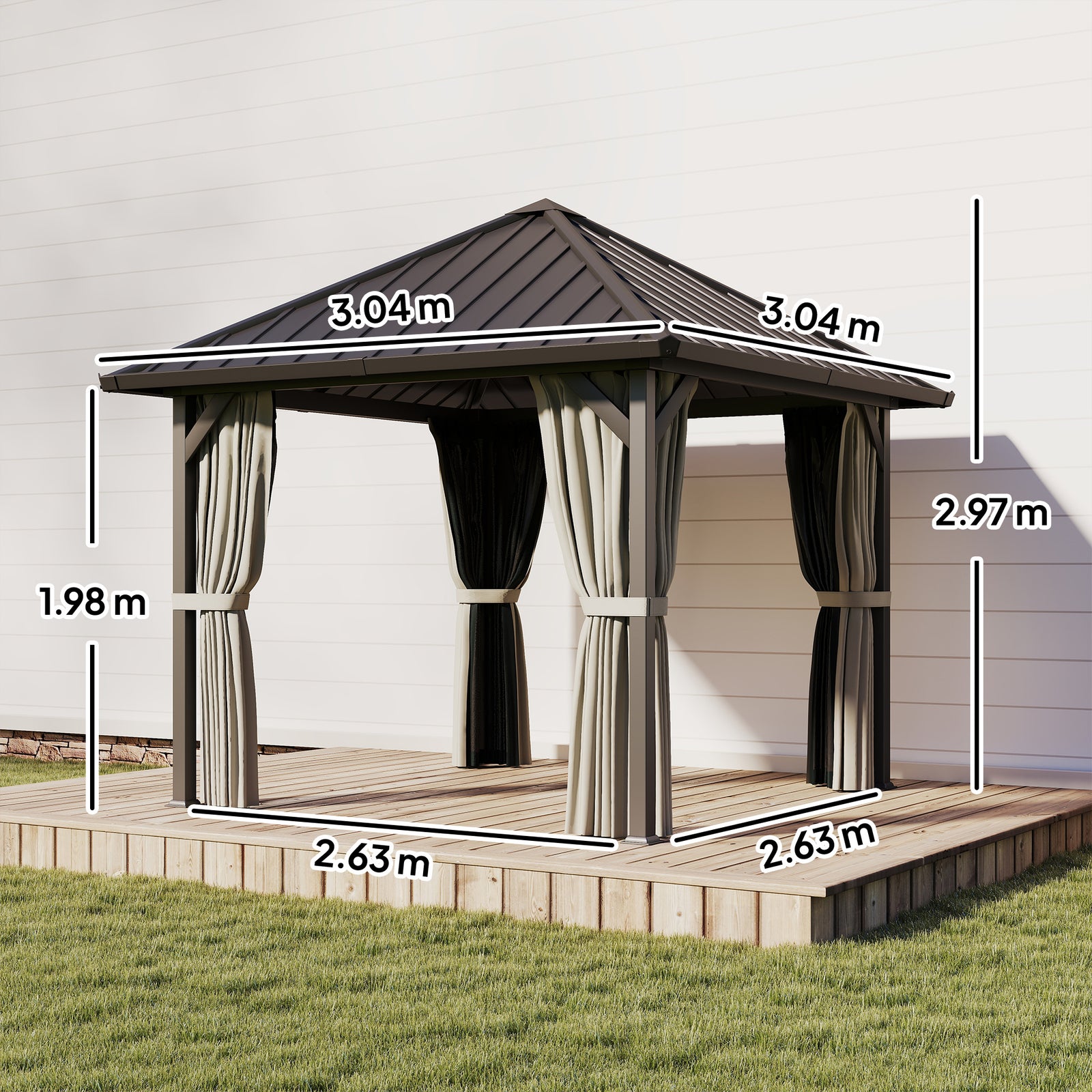 3 X 3(m) Metal Hardtop Gazebo With Netting And Curtains | Black