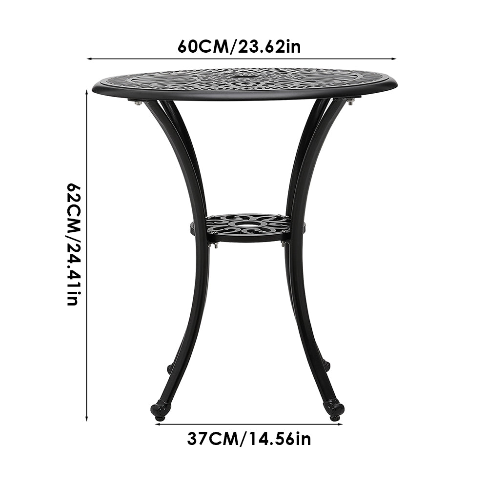 3 Pcs Bistro Set Cast Aluminium Round Patio Dining Table With Foldable Chairs