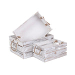 Distressed White Rope Handled Wooden Crate | Medium | White