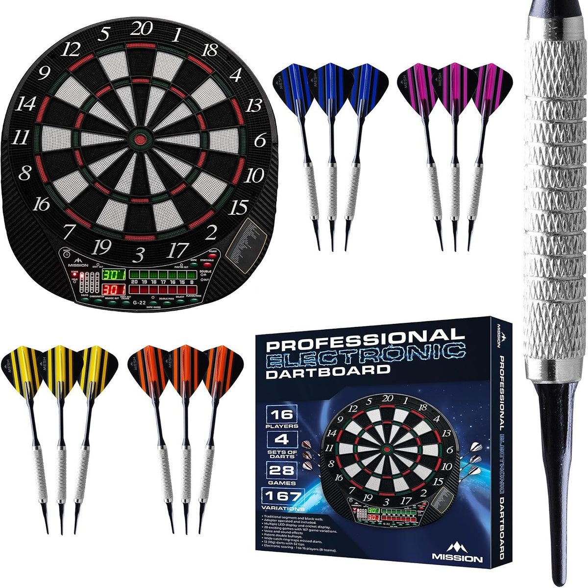 G220 Professional Electronic Soft Tip Dartboard Set | One Size | Multi