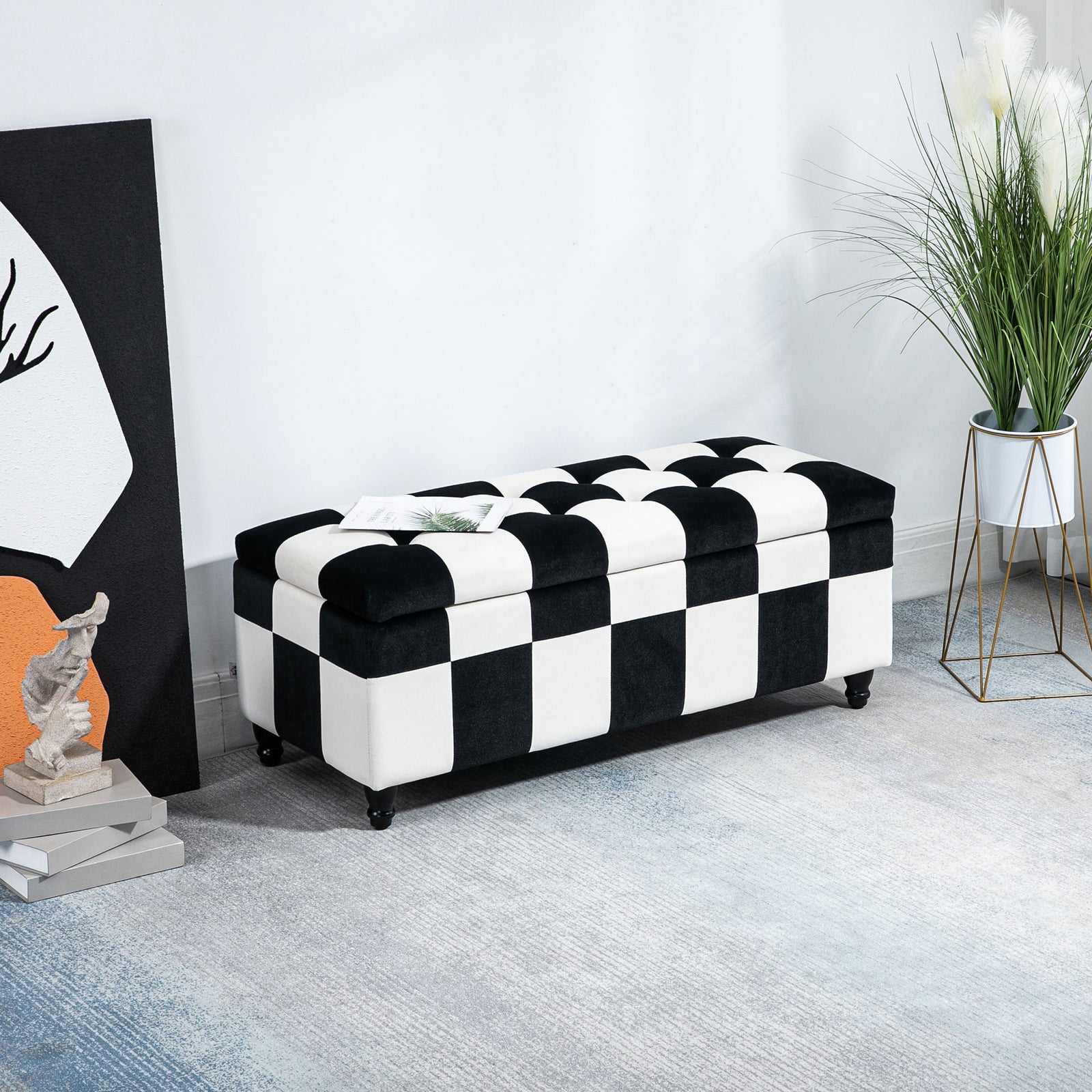 Velvet Storage Ottoman, Button-tufted, Footstool | White