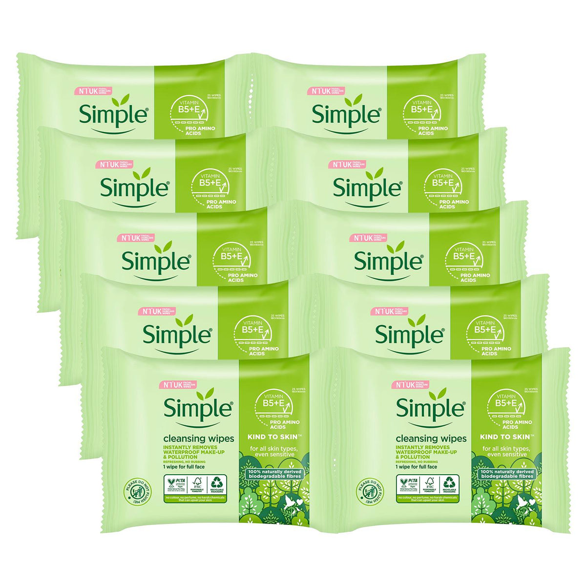 Kind To Skin Double Sided Cleansing Biodegradable Facial Wipes,25pcs,10pk | Set of 10