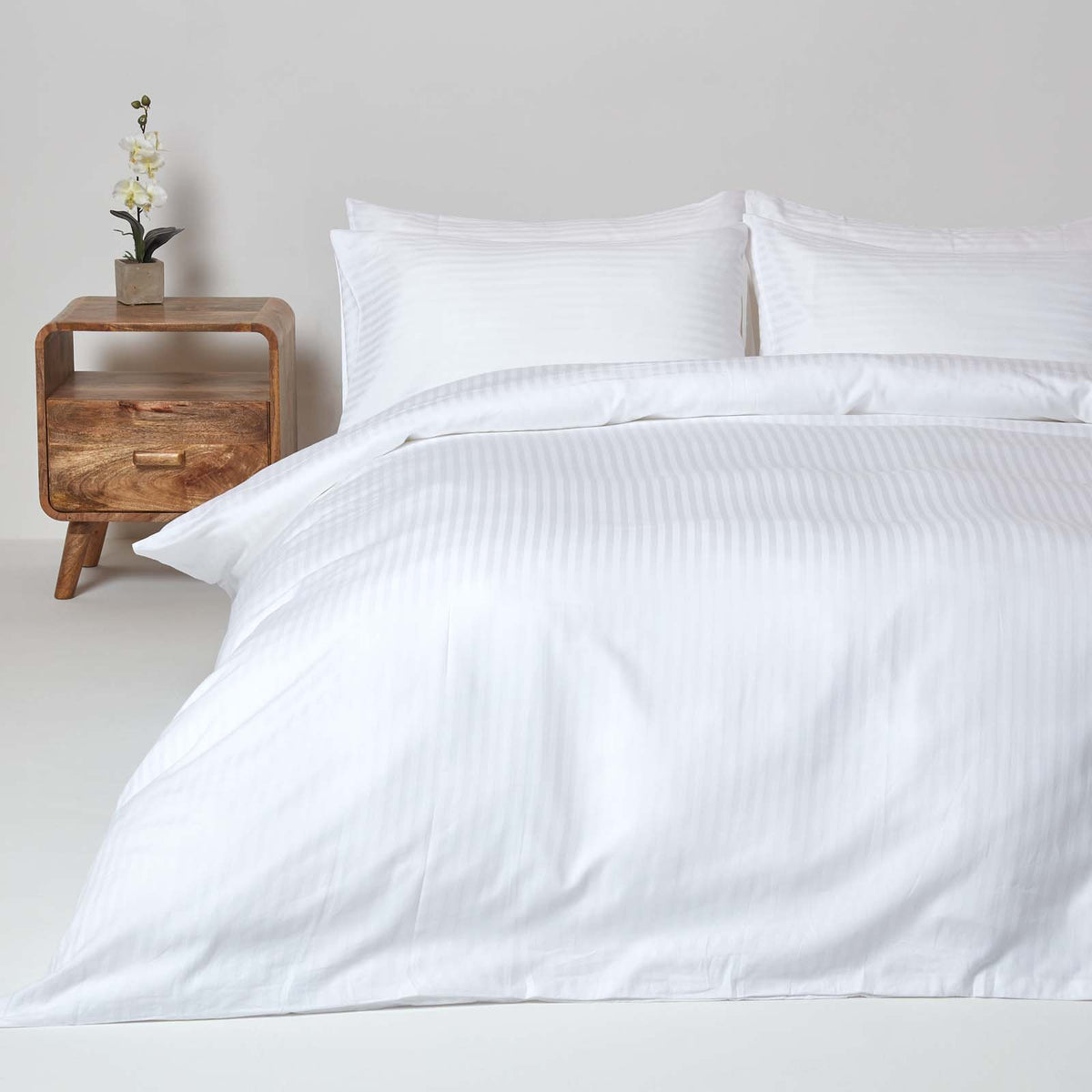 Egyptian Cotton Stripe Duvet Cover With Pillowcase, 330 Tc | Single | White