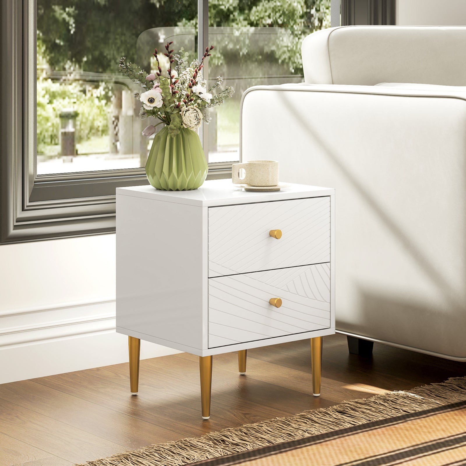 Modern Bedside Table With Drawer, Side Table With Metal Legs