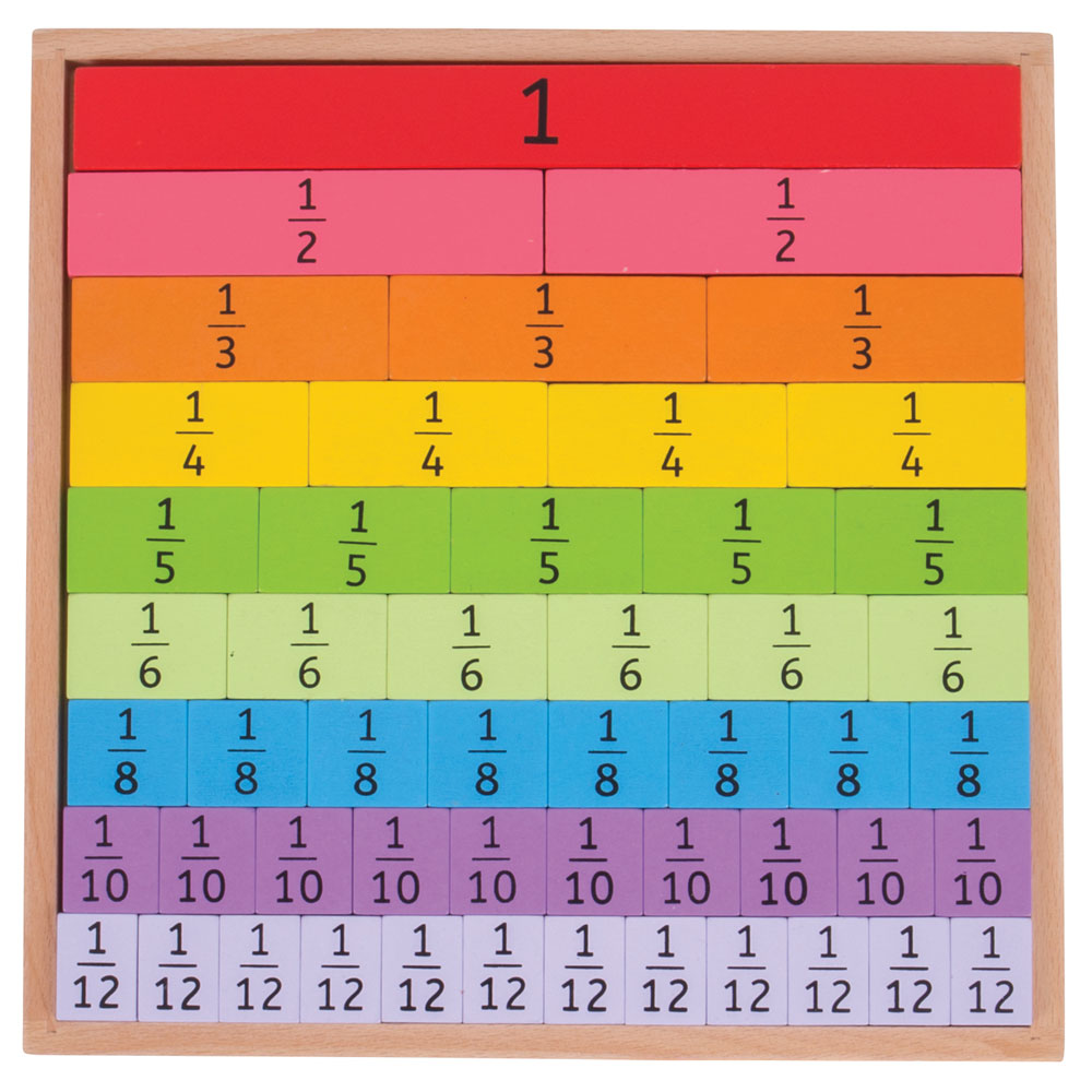 Wooden Fractions Tray, Kids Math Toy - 51 Pieces