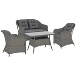 4 Pcs Rattan Garden Furniture, Padded Conversation Sofa Set