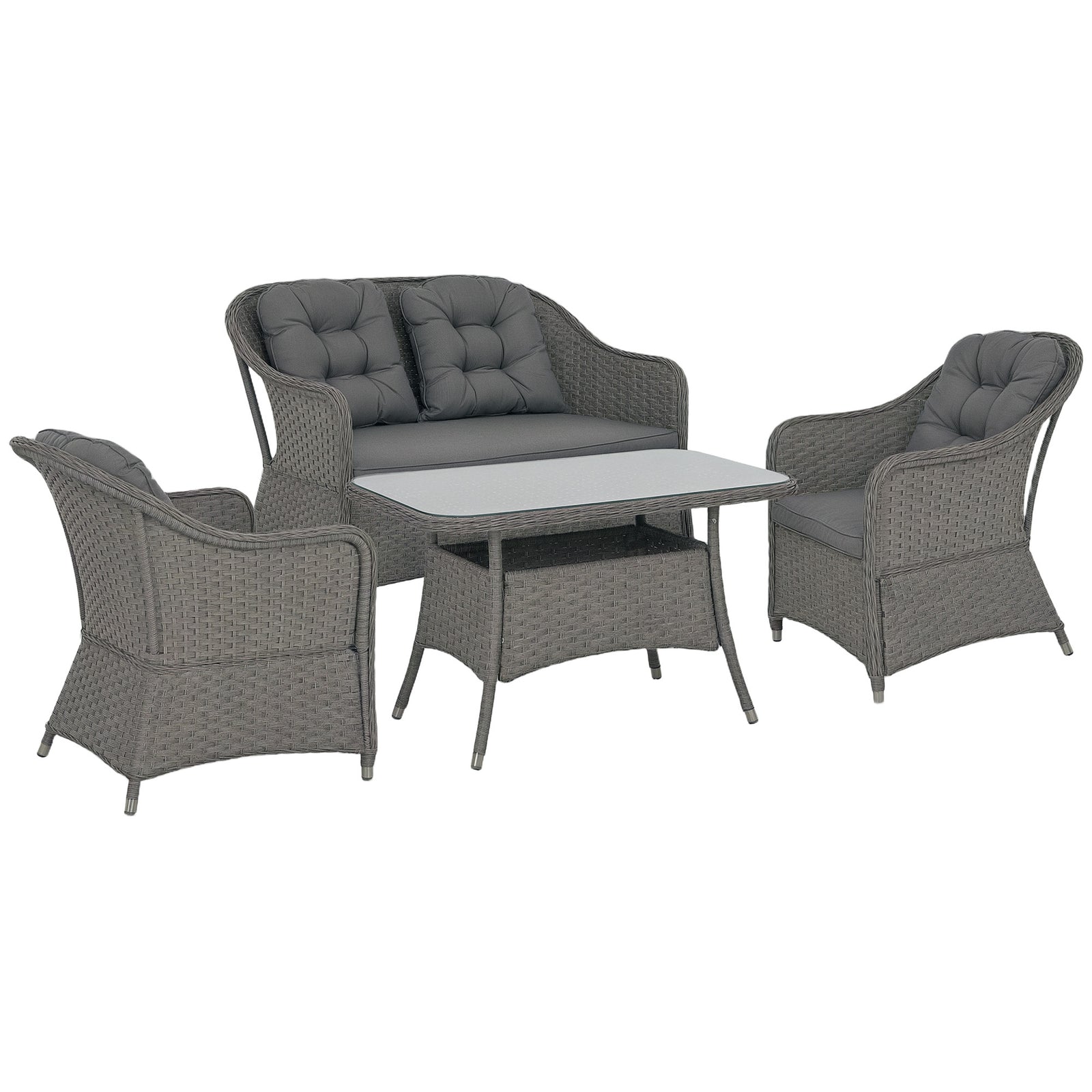 4 Pcs Rattan Garden Furniture, Padded Conversation Sofa Set