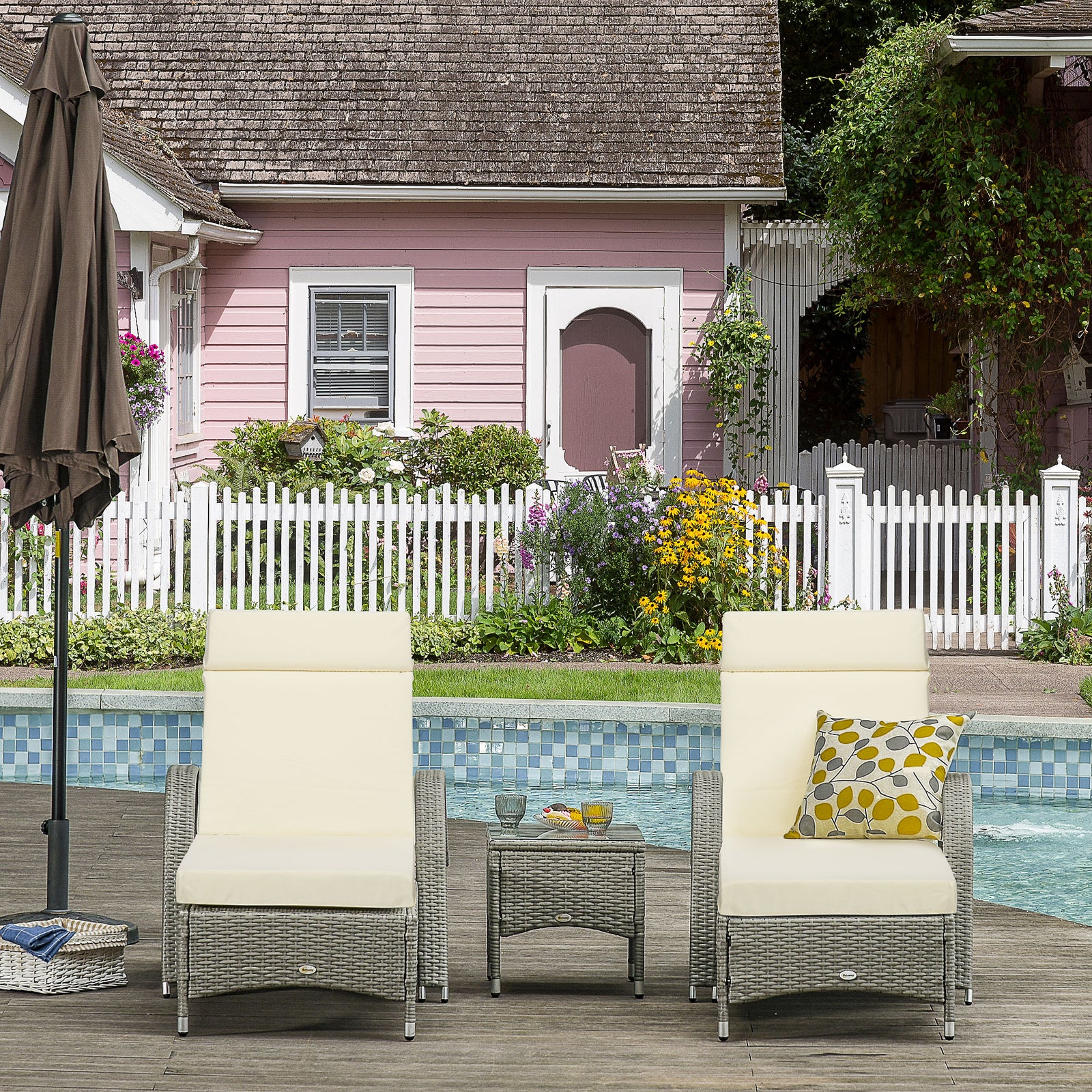 Set Of 2 Sun Lounger Cushions, Replacement Cushions | Cream