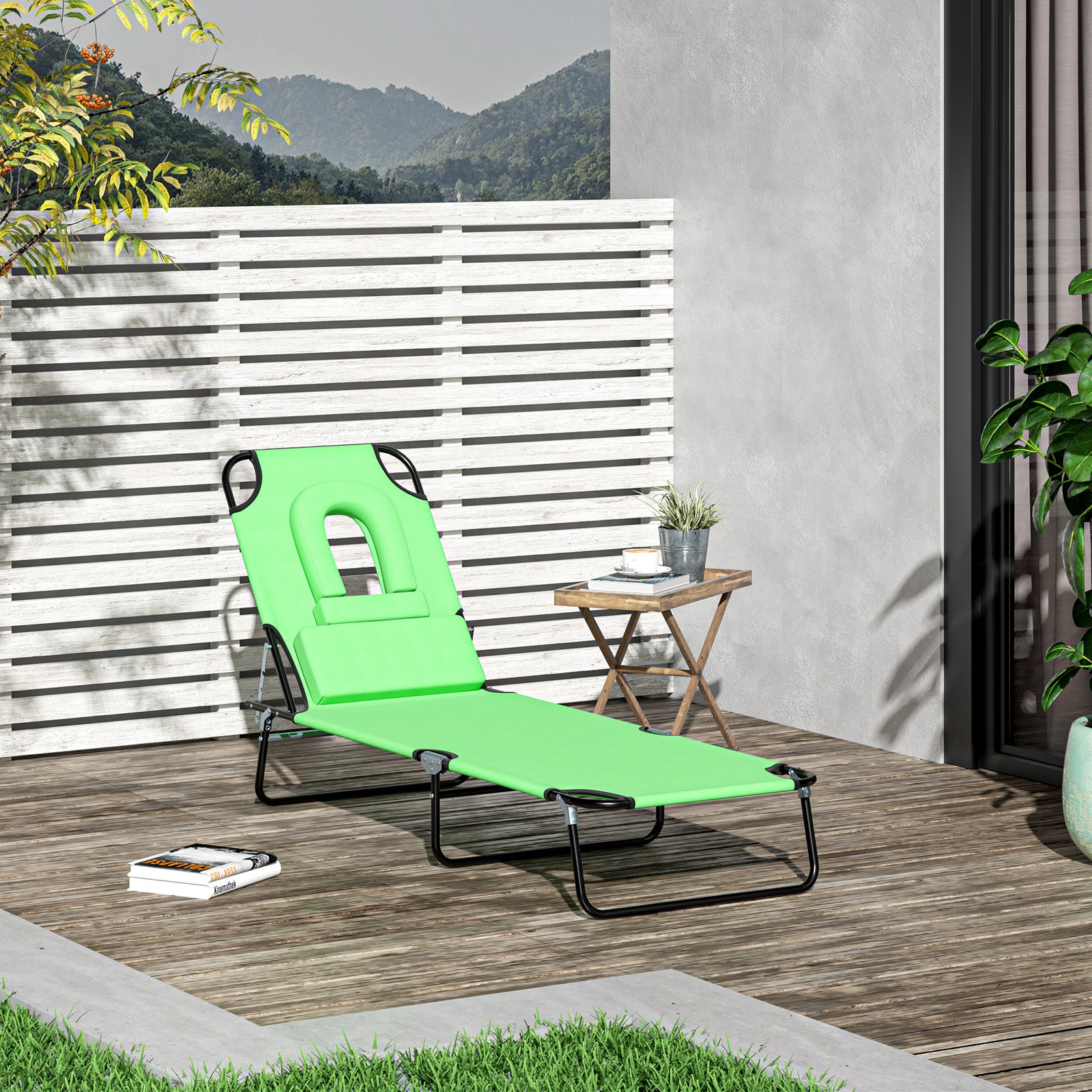Garden Sun Lounger Folding Recliner Chair | Set of 1 | Green