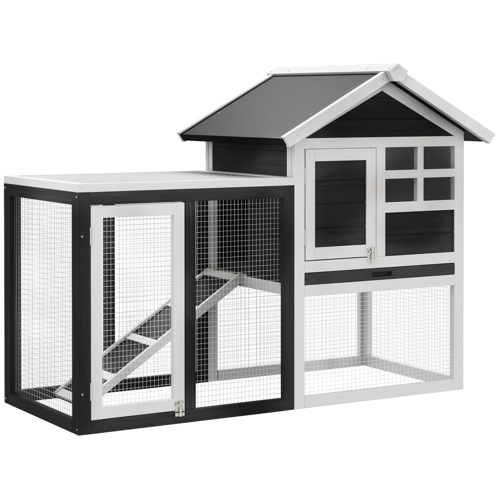 122cm Wooden Rabbit Hutch Bunny Cage Pet House With Tray Ladder Run | Grey