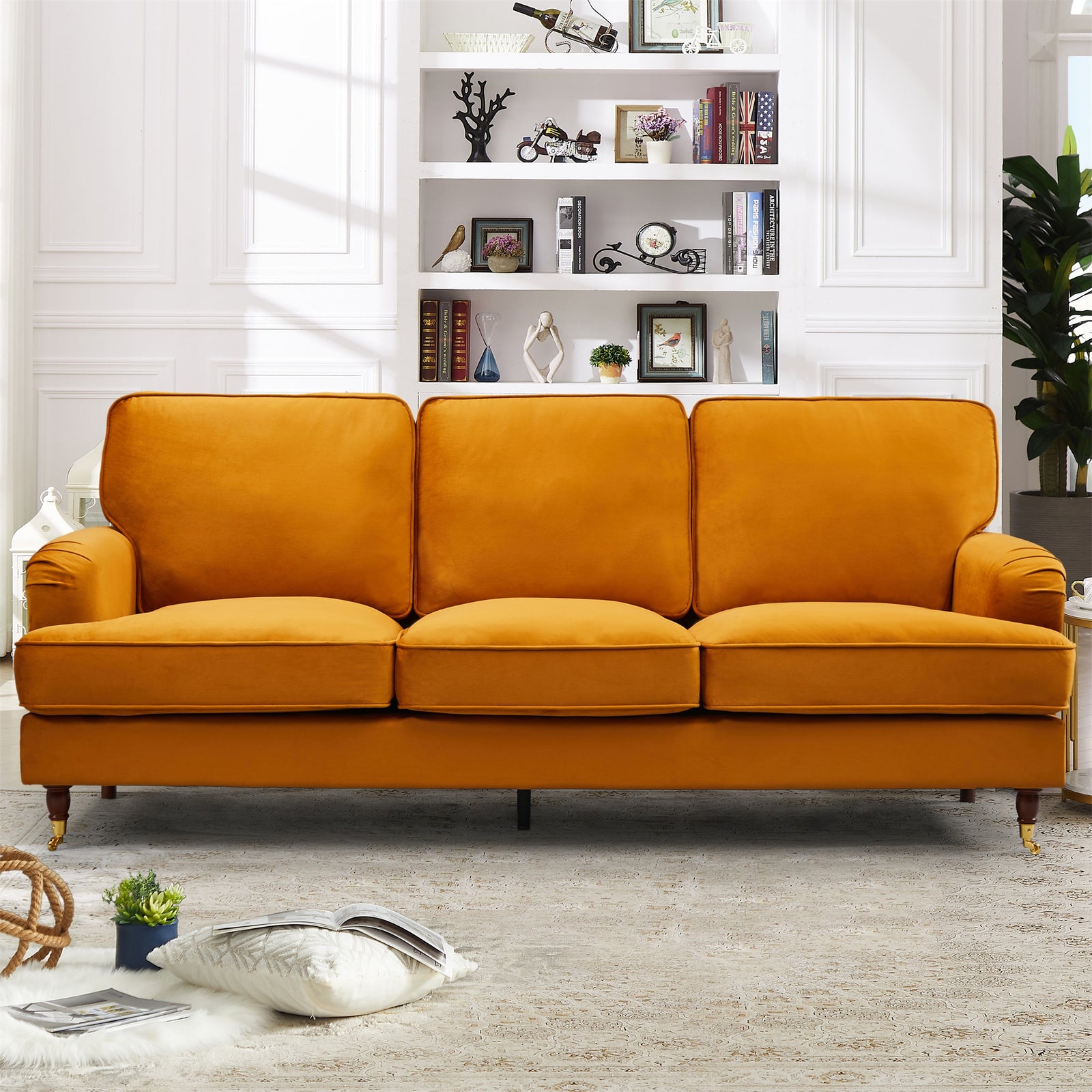 Woodbury 218cm Wide 3 Seat Velvet Fabric Sofa | 3 | Orange