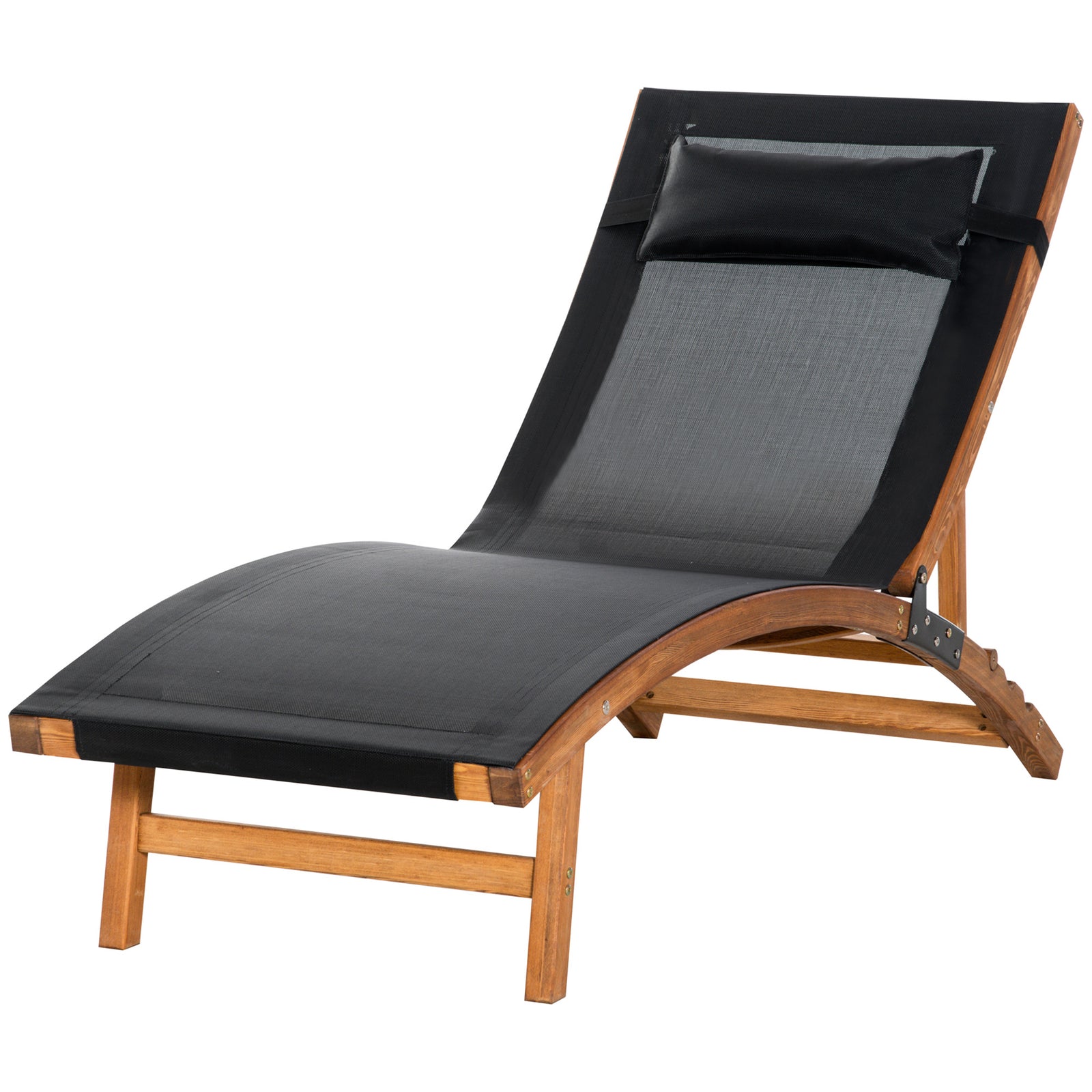 Wooden Sun Lounger W/ Adjustable Back - Black