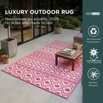 Luxury Outdoor Rug Waterproof Reversible For Garden Patio 100% Recycled, Pink Tia Aztec | 150cm x 240cm | Pink