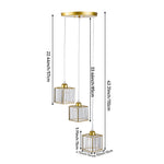 Modern 3-light Crystal Pendant Light Adjustable Linear Ceiling Fixture With Square Glass Shades | Gold