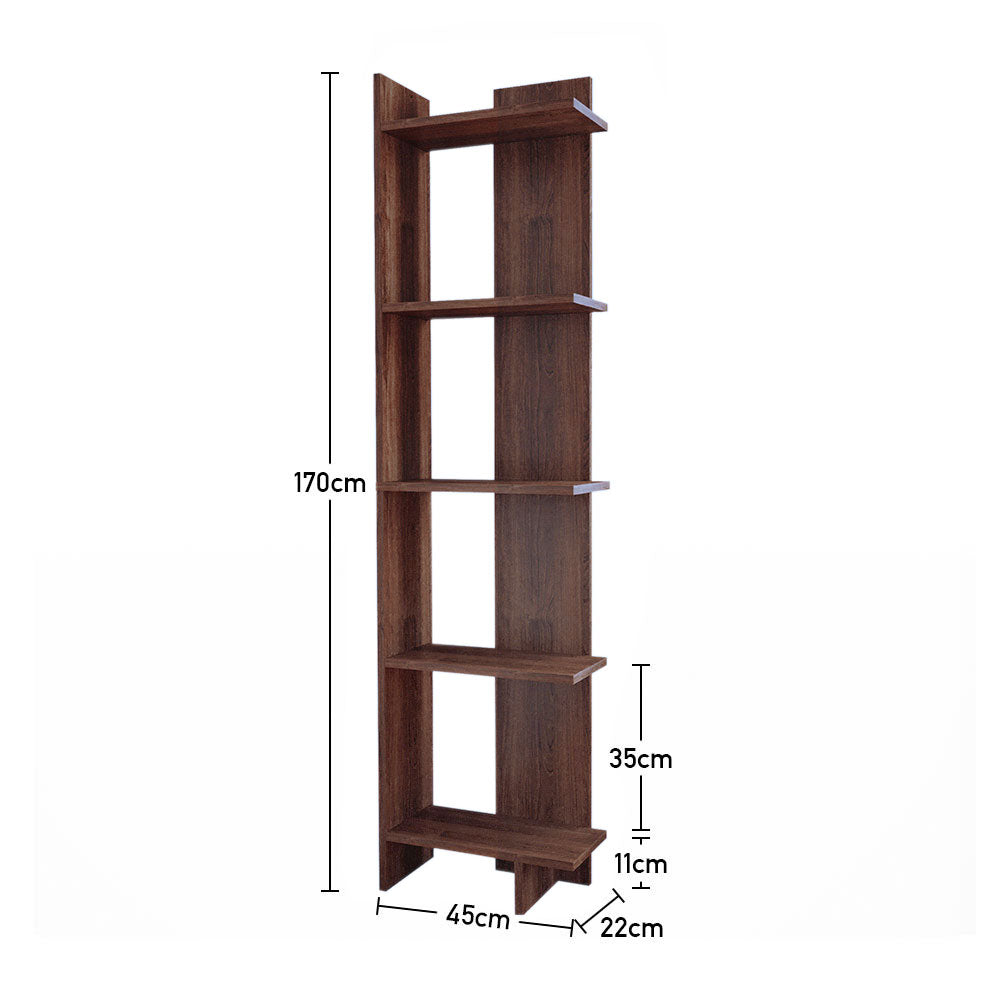 Modern 5-tier Corner Bookshelf Shelf Unit | Walnut