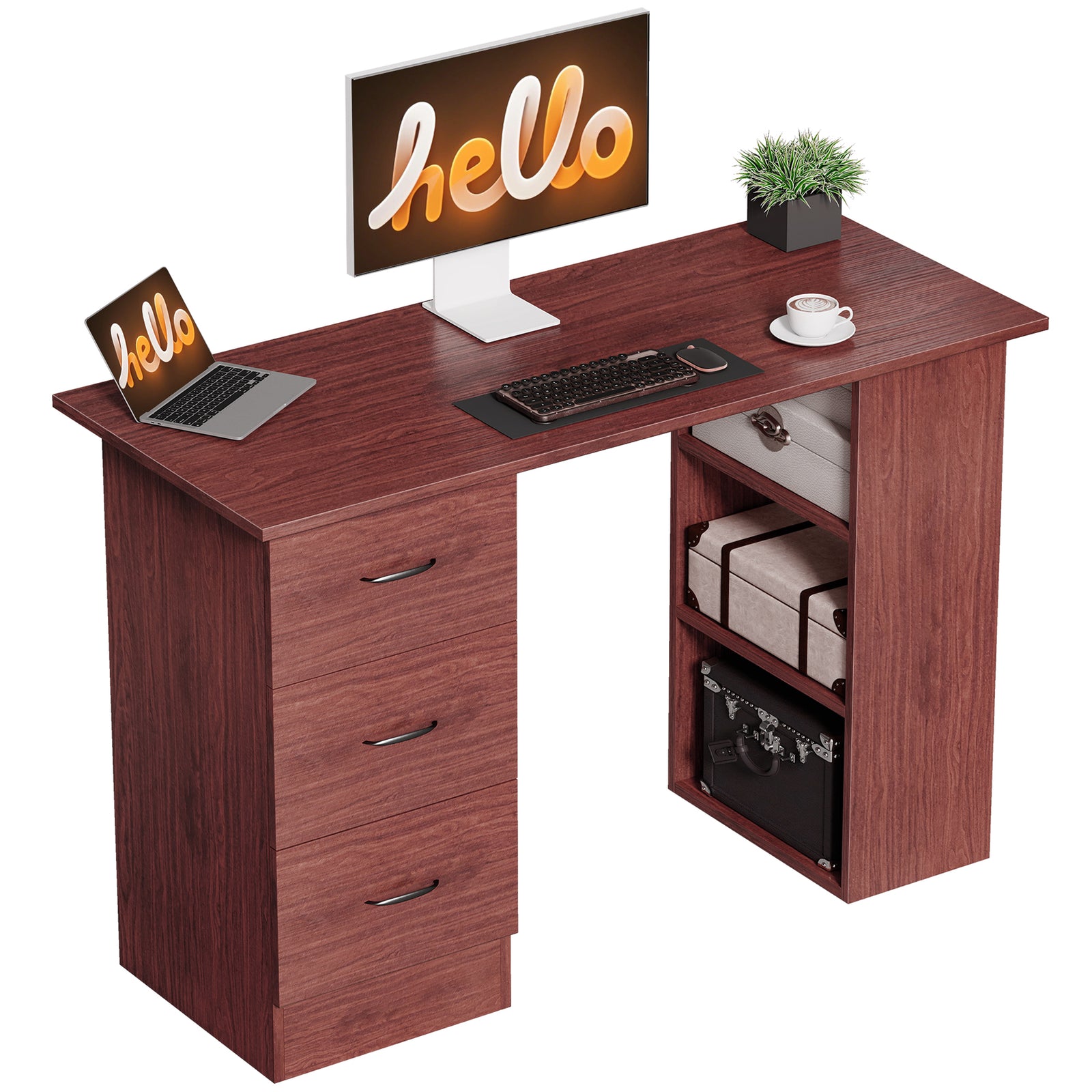 120cm Pc Table Workstation Computer Desk W/ Drawers, 3 Shelves | Dark Brown
