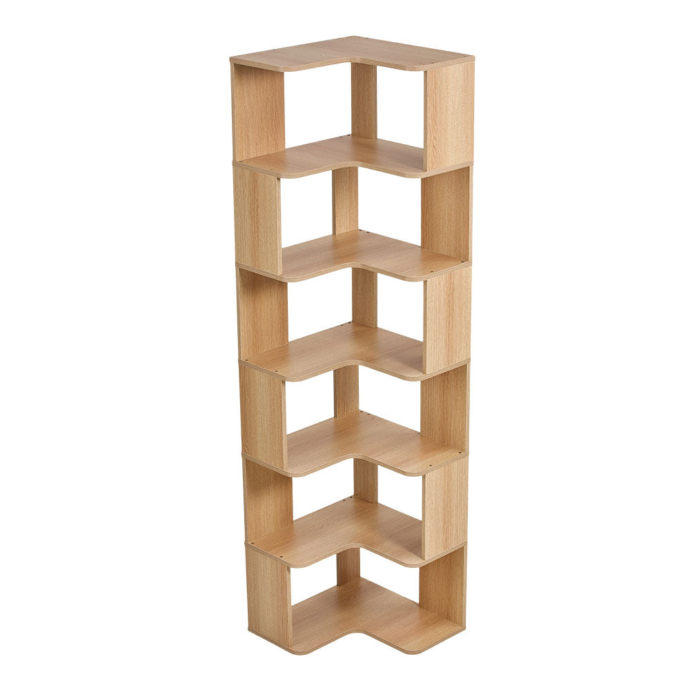 5-tier/6-tier Wooden L-shaped Corner Storage Shelf | Large | Natural
