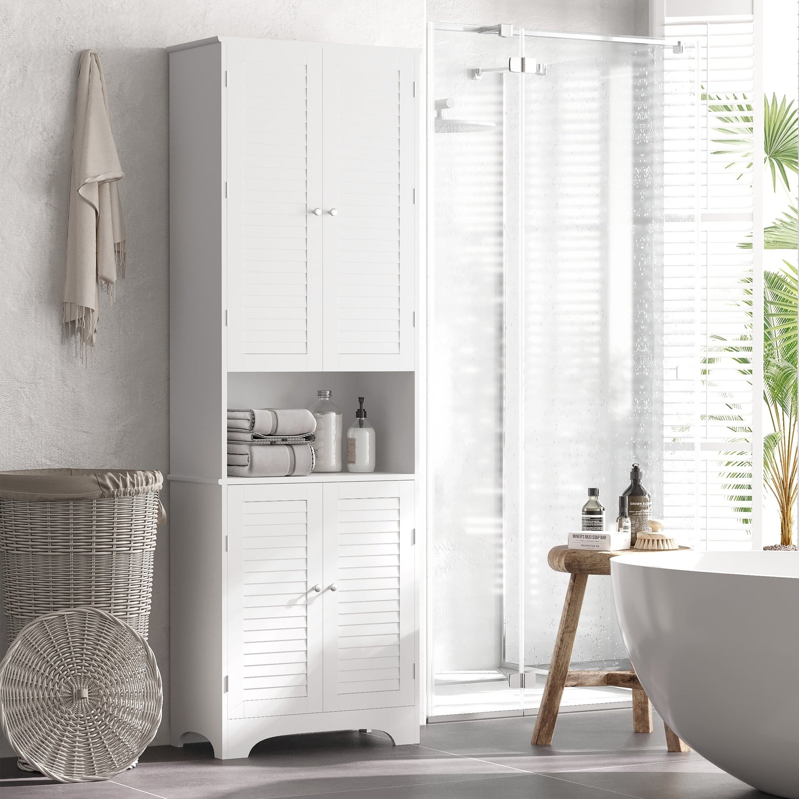 Tall Freestanding Bathroom Cabinet Retro 3 Compartments