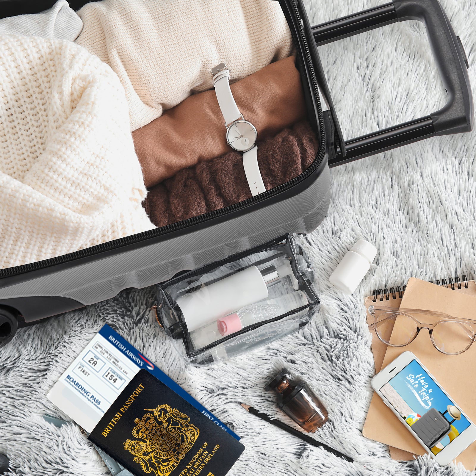 45x36x20cm Cabin Carry On Luggage with Medium Case and Large Size Check-in Hold Suitcase | Cabin | Light Grey