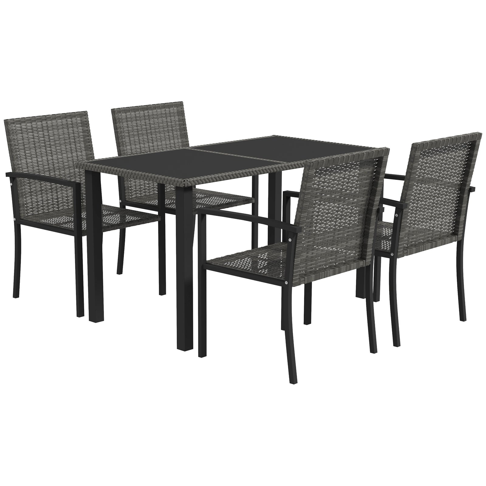 4 Seater Rattan Garden Furniture Set W/ Tempered Glass Top | Dark Gray