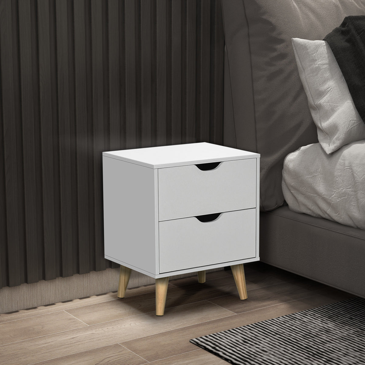 Bedside Table With Drawer, Side Table With Pine Wood Legs