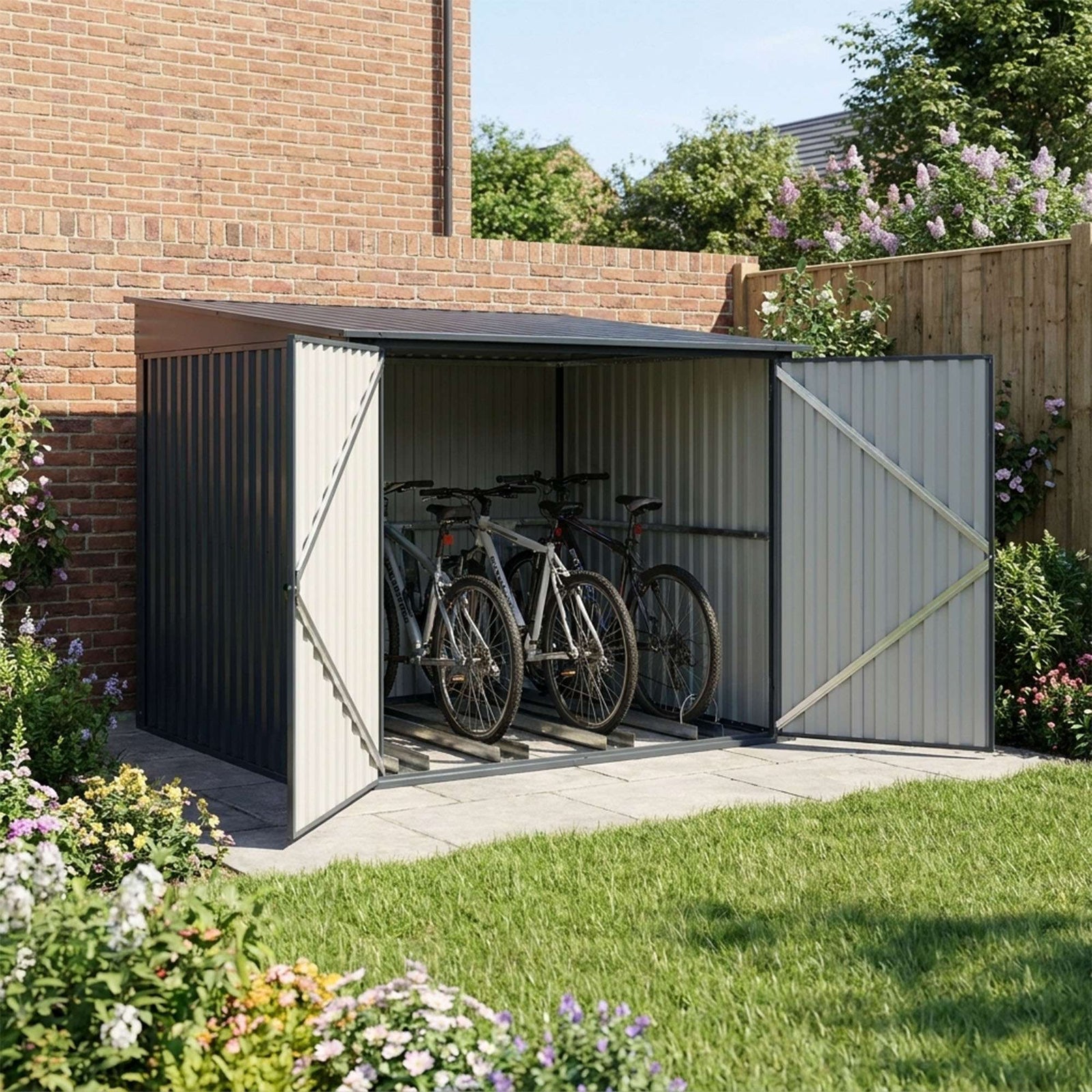 Outdoor Metal Garden Bike Storage Shed Bicycle Storage For Up To 4 Bikes