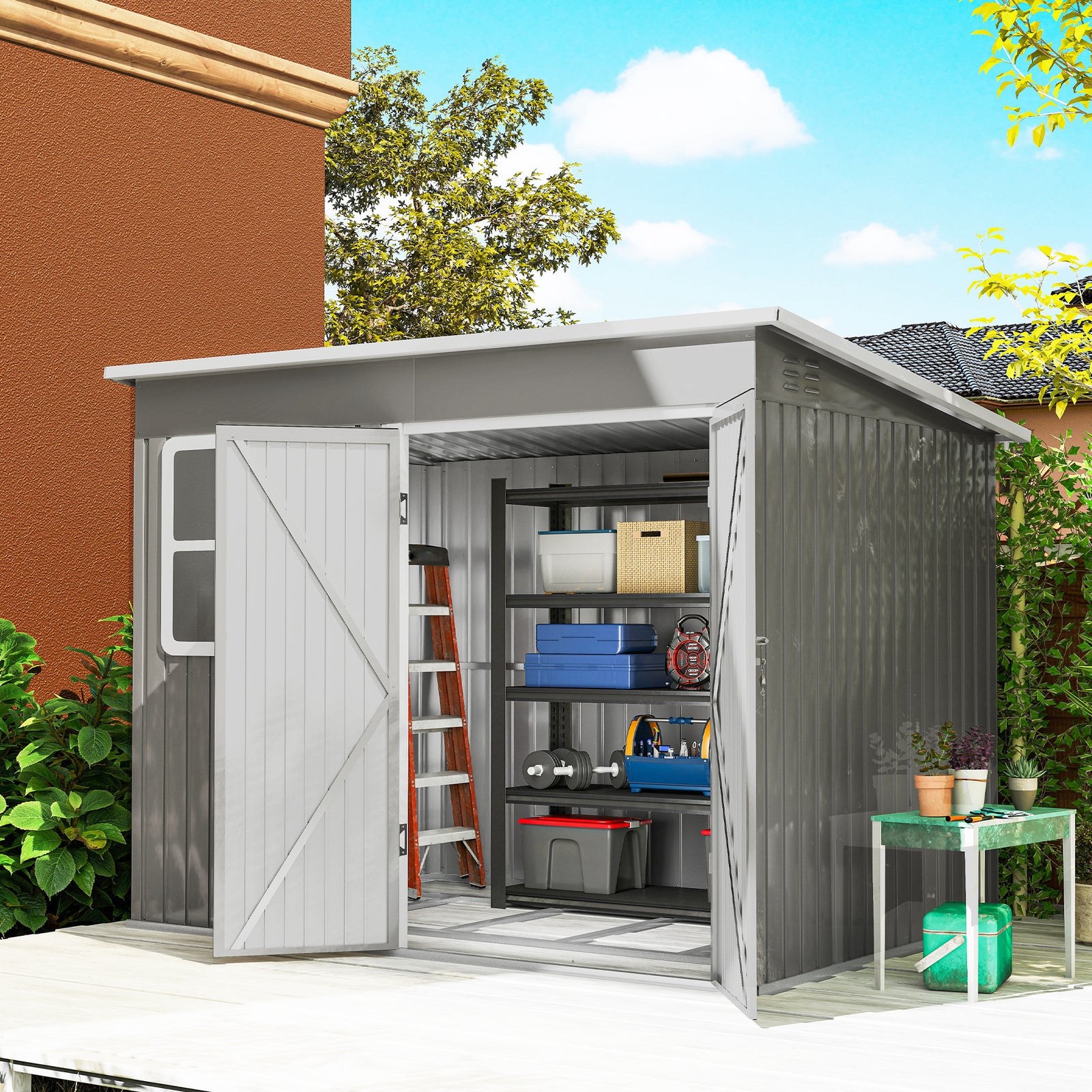 8.5x6ft Galvanised Steel Garden Shed With Foundation Kit