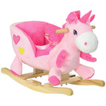 Rocking Horse Plush Ride On Unicorn With Songs, Seat Belt, Pink