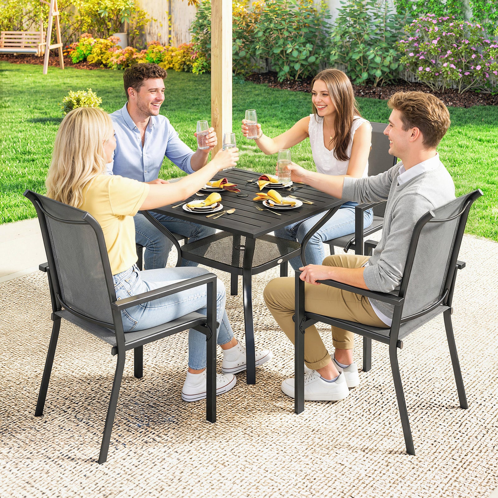 5 Pieces Outdoor Dining Set For 4, Patio Furniture Set | Grey