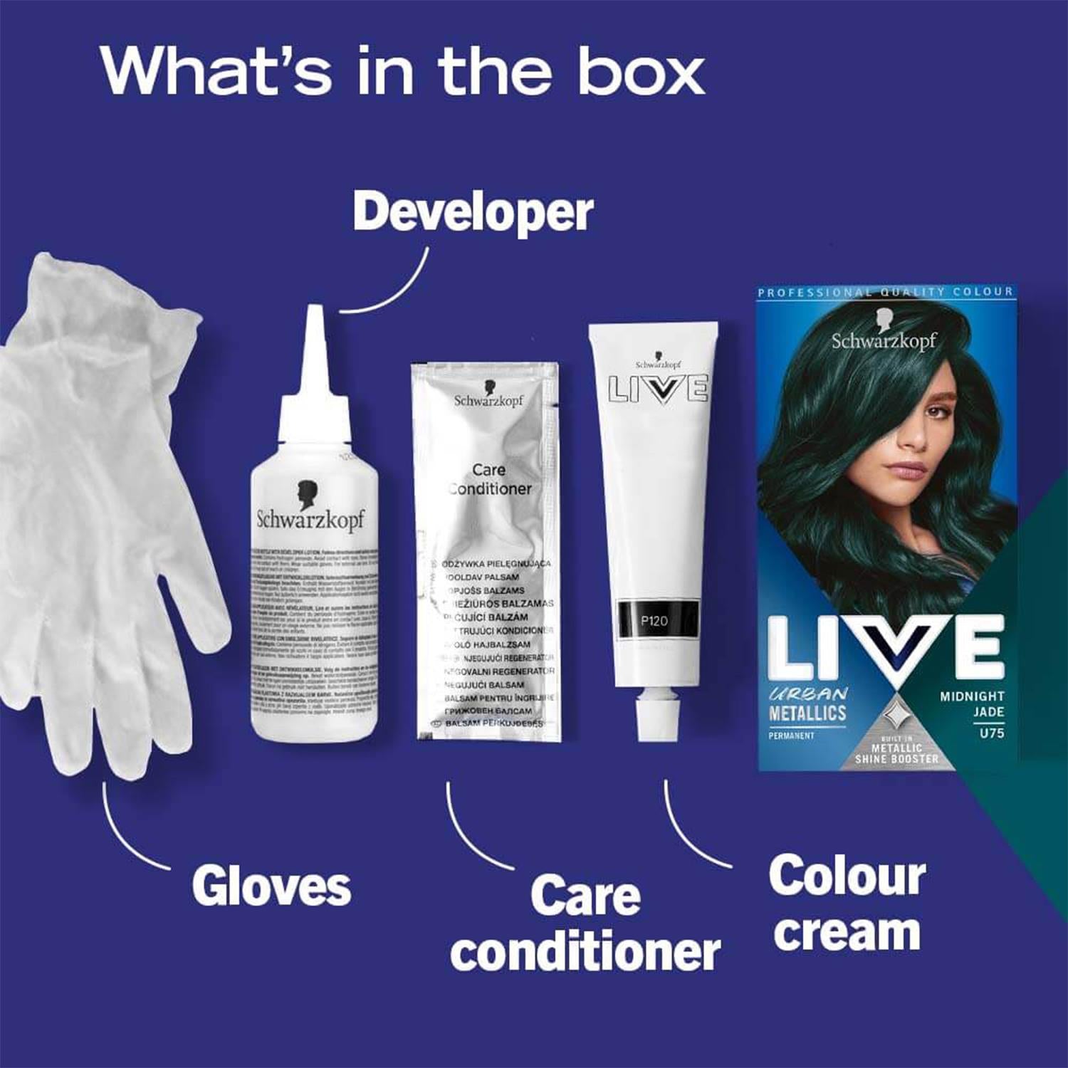 Schwarzkopf Live Urban Metallics Permanent Hair Dye, U75 Midnight Jade 3x