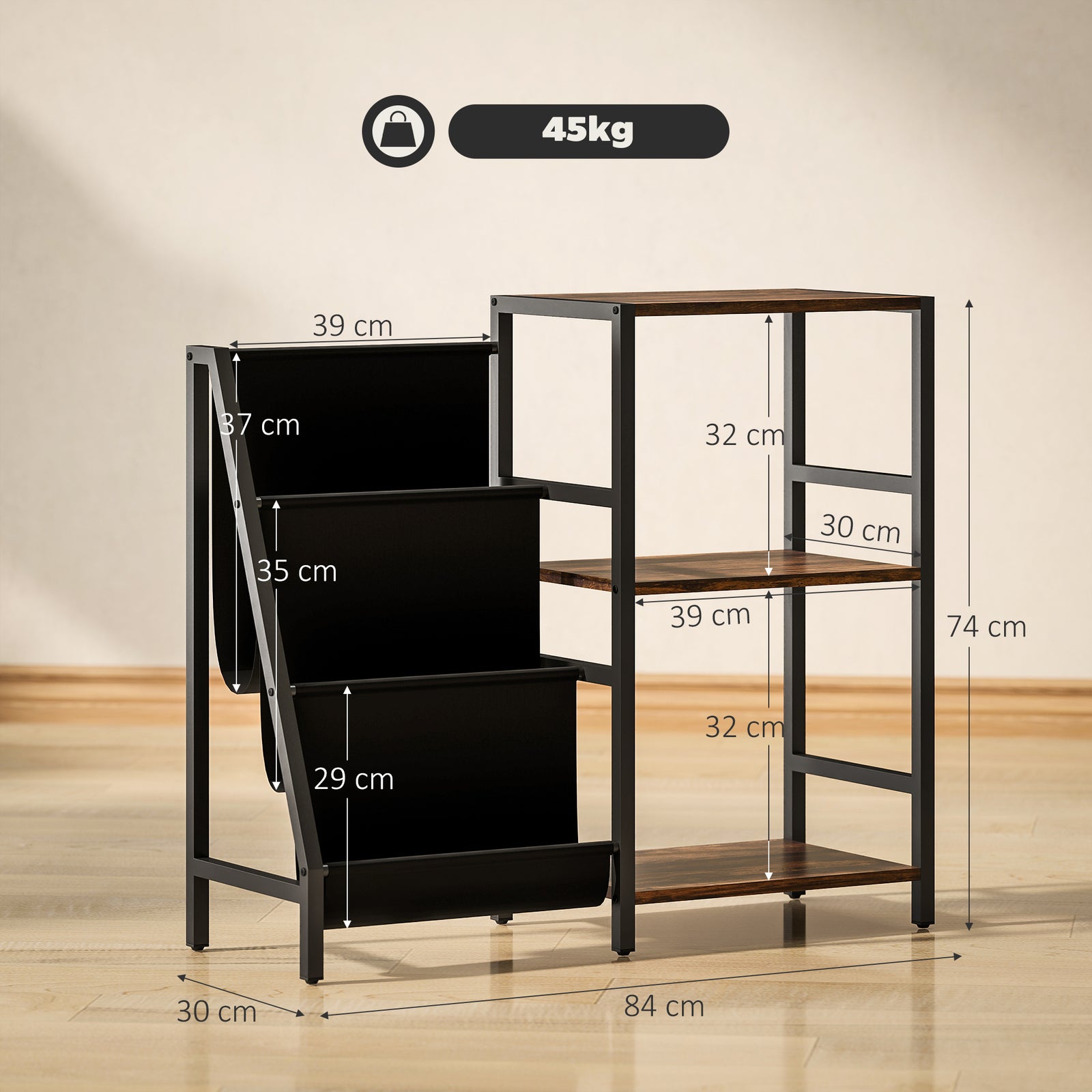 Record Player Stand, 3-tier Side Table With Vinyl Record Storage | Brown