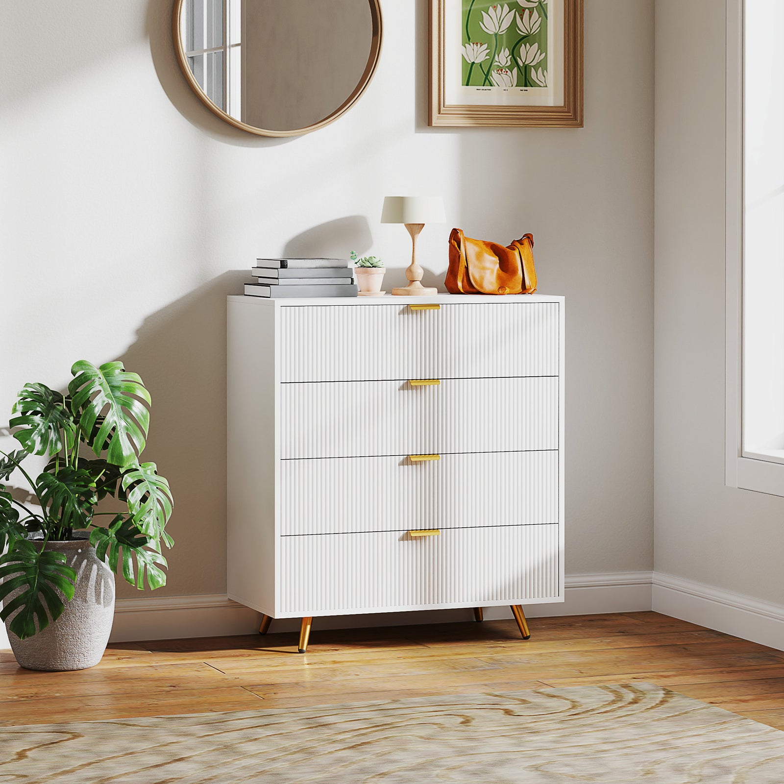 Chest Of Drawers With 4 Drawers For Bedroom, Living Room | One Size | White