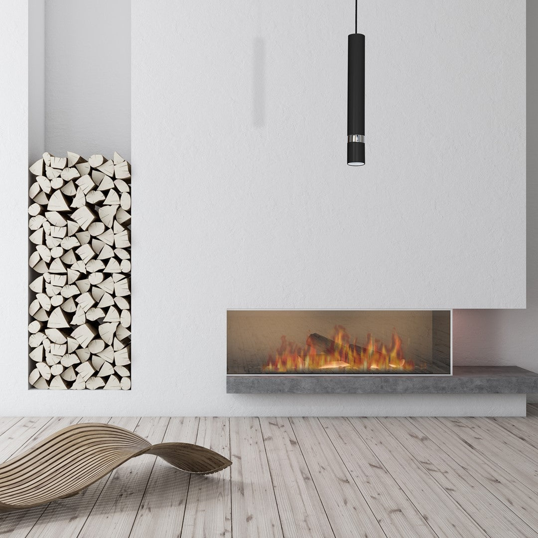 Joker Contemporary Pendant Lamp 1xgu10 Hand Made Cylindrical Style Light Finished In Matt Black With Chrome Detail