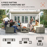 6 Pieces Rattan Set, 5 Seater With Coffee Table, Light Grey