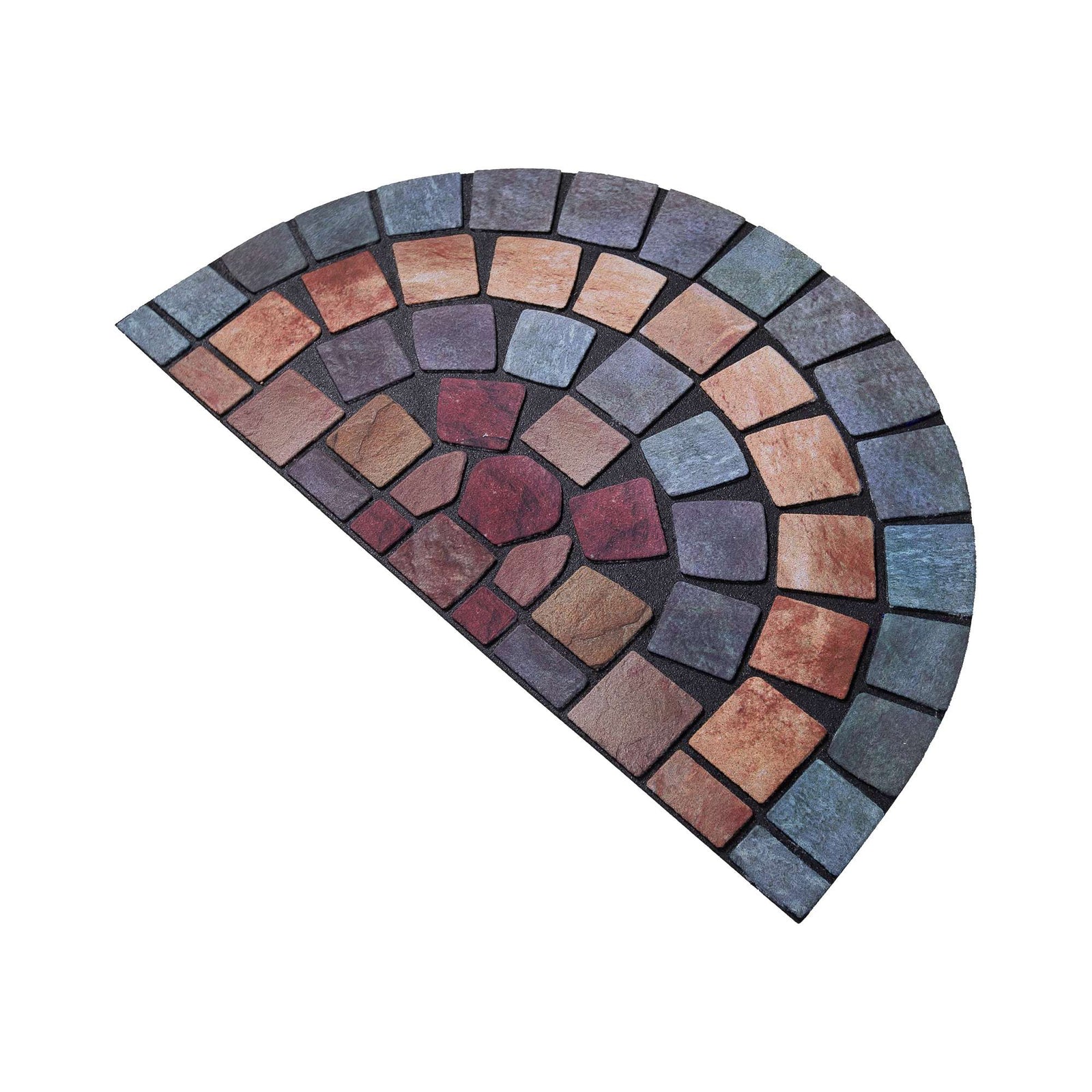 Elegant Tile Effect Halfmoon Doormat | Blue