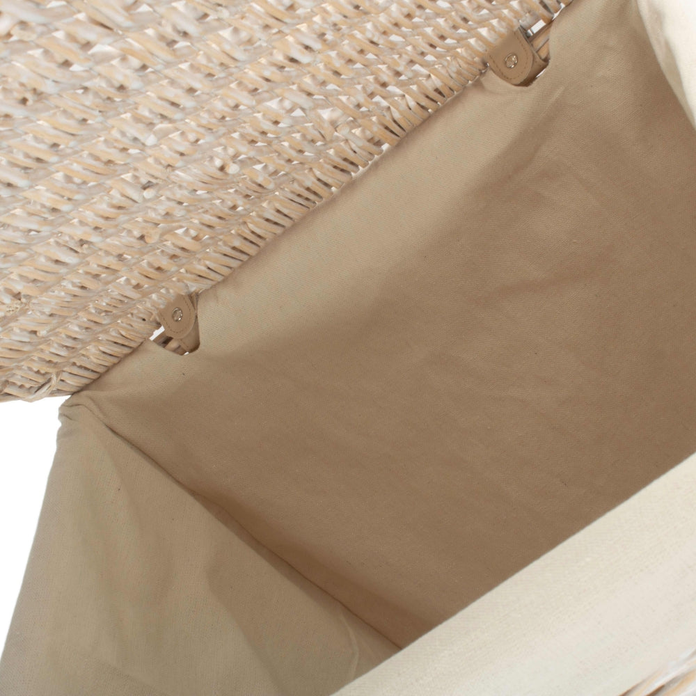 White Oatmeal Cotton Lined Square White Wash Laundry Basket | Large | White