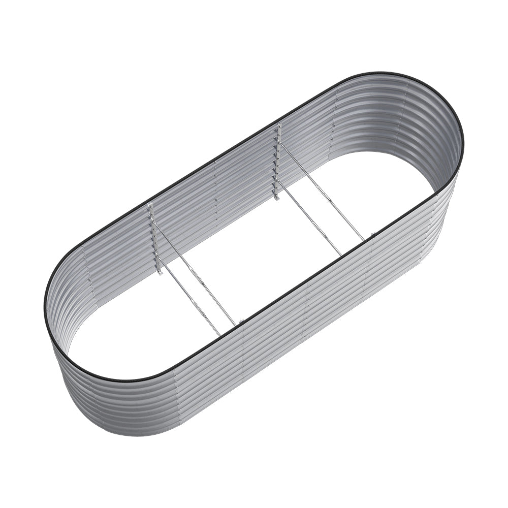 160/240/320cm W X 80cm D X 80cm Height Gardens Plan Oval-shaped Galvanized Steel Raised Garden Bed With Safety Edging & Ground Stakes | Medium | Galvanized Silver
