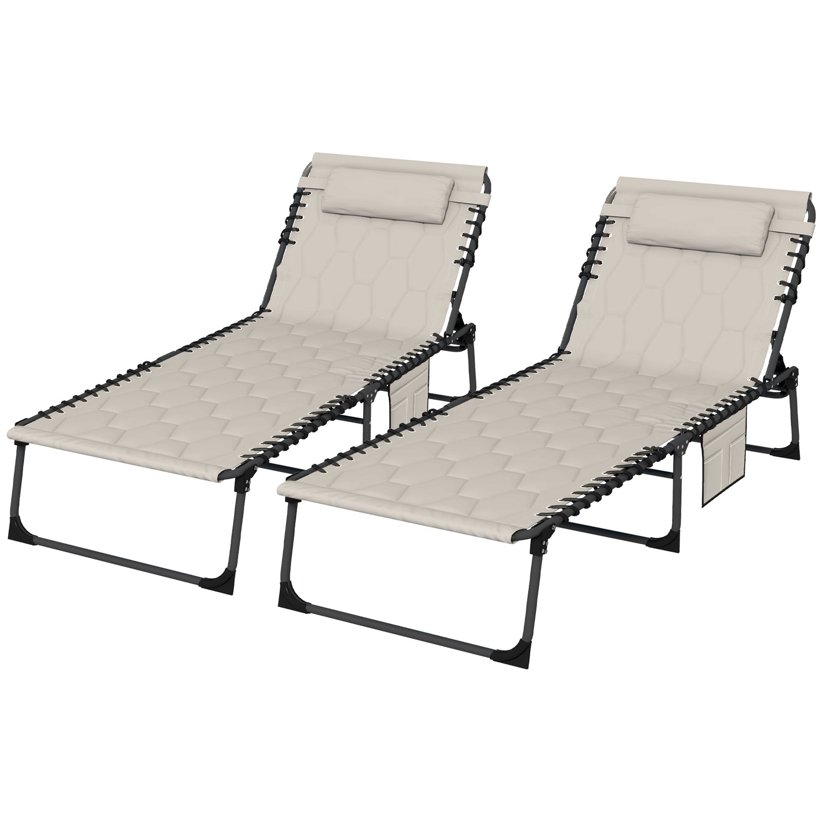 Foldable Sun Lounger Set W/ Padded Seat | Set-of-2 | Khaki
