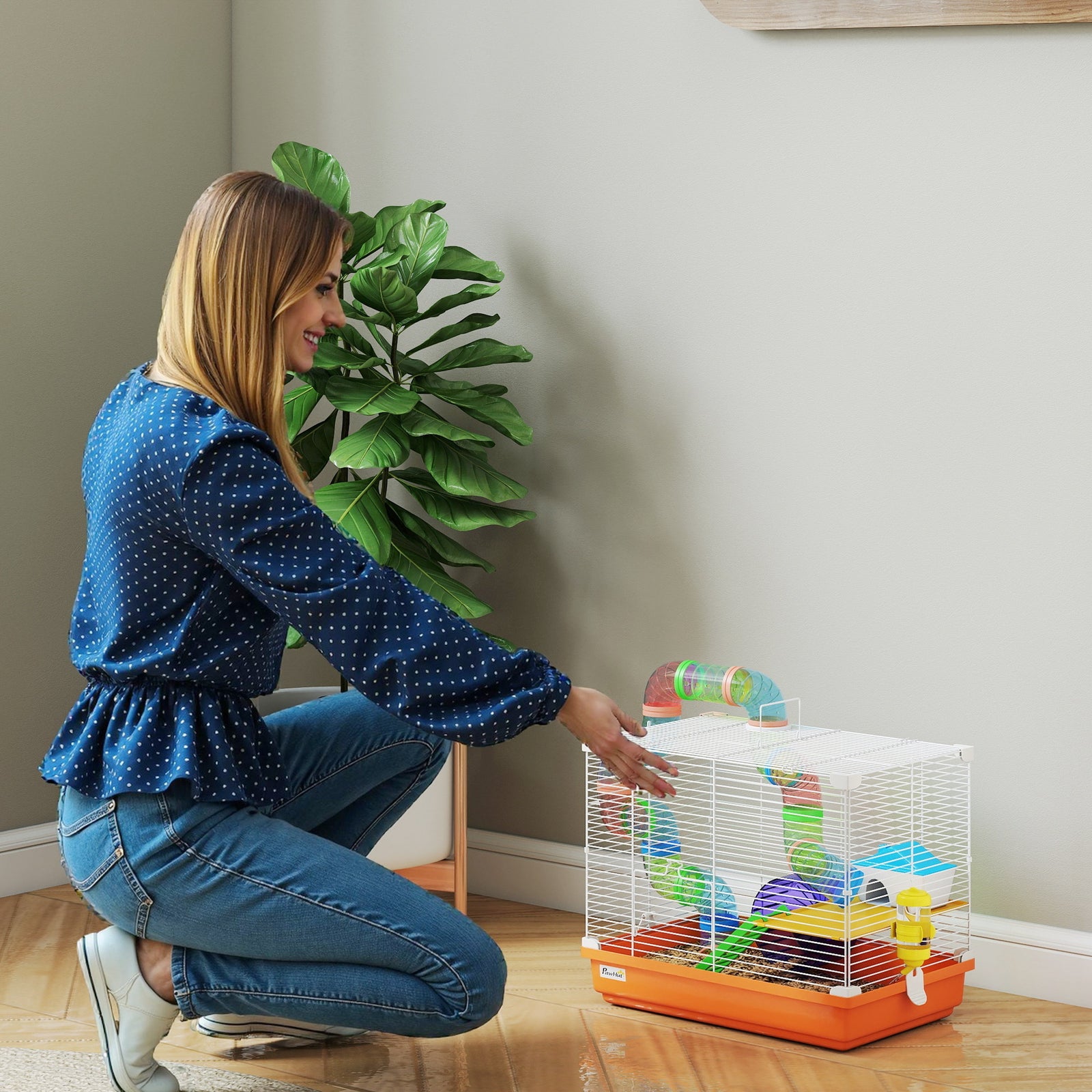 2 Tier Hamster Cage Small Animal House W/ Exercise Wheels Tunnel | Orange