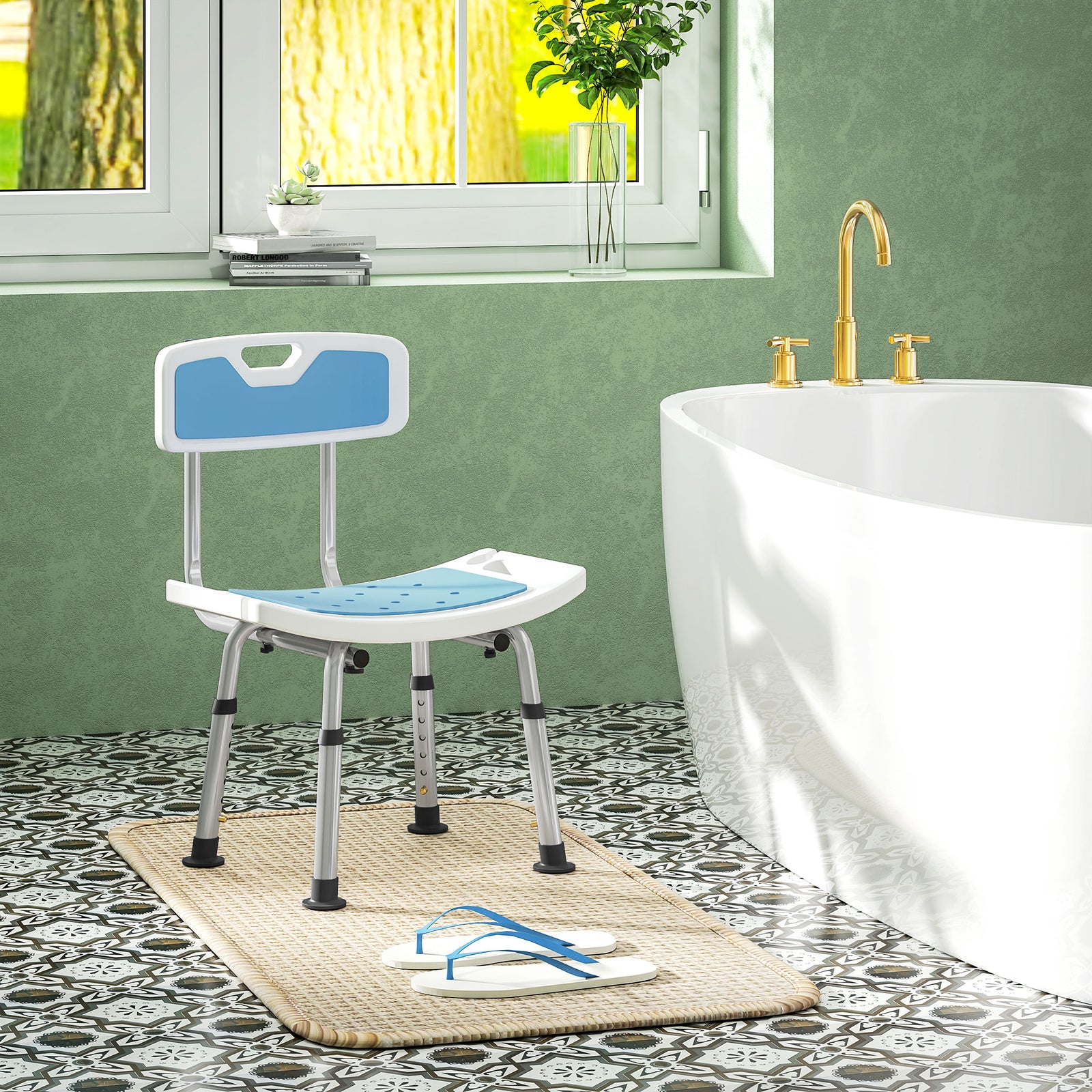 Shower Stool For Elderly Disabled Adjustable Shower Stool | One Size | Light Blue