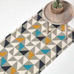 Copenhagen Blue, Yellow And Grey 100% Cotton Geometric Style Scandi Printed Rug | 200cm | Grey & White