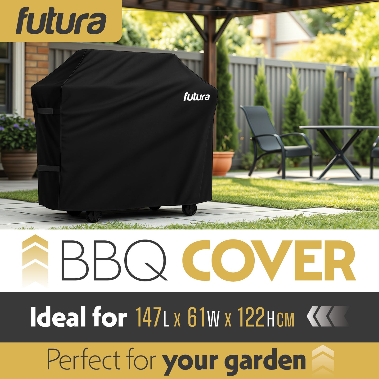 Premium Waterproof Bbq Cover Large Outdoor Barbecue Grills Cover 600d Oxford Fabric Uv Protection, Pvc Lining | 147cm | Black