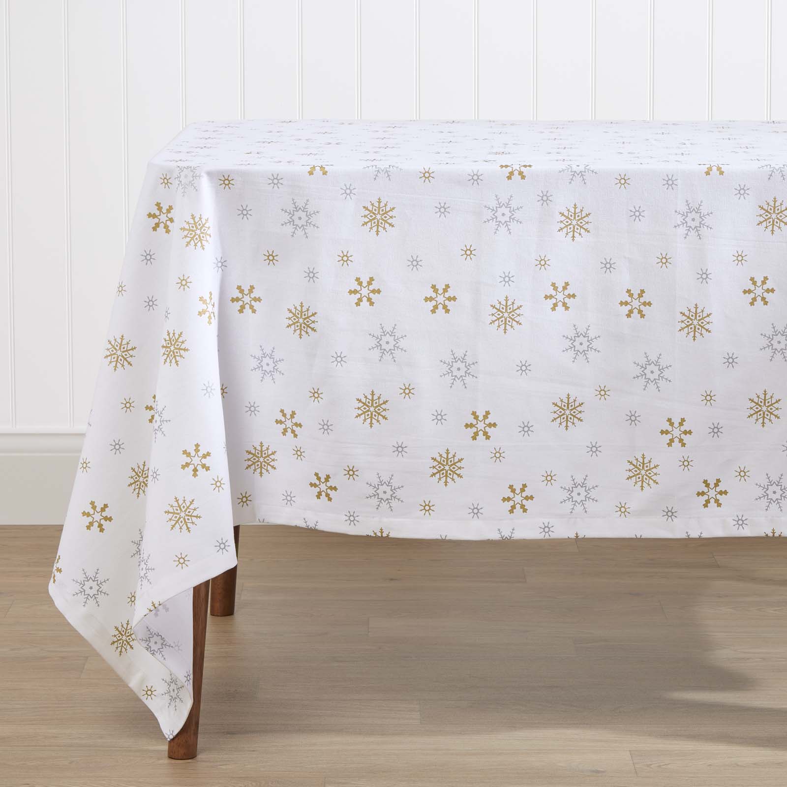 Gold Snowflake Christmas Tablecloth | 137 x 137cm | White