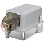 Stainless Steel Cat Litter Box With Removable Lid, Scoop, Grey | Grey